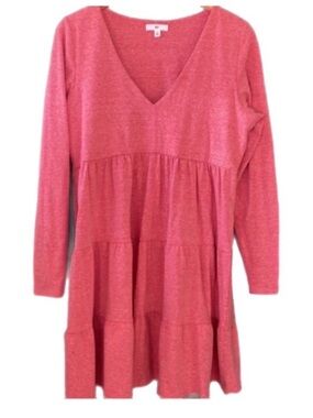 Coral vneck long sleeves tiered summer work casual mini dress, size L